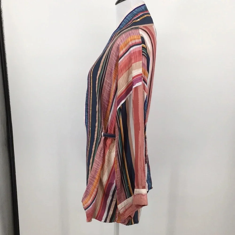 Koton Cream Striped Kimono Jacket Womens 13M 42 Open Front‎